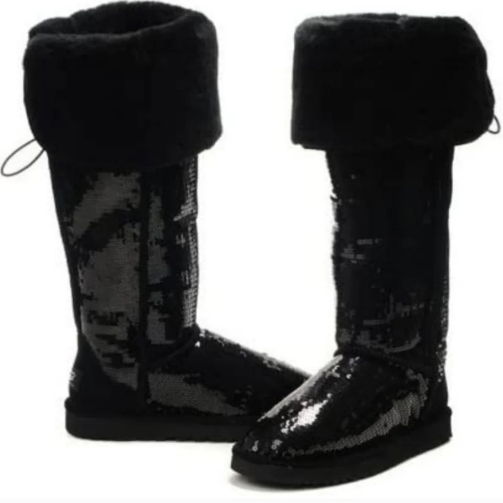Ugg Bailey Button Sequin Over The Knee Boots Sherpa Shearling Designer #778